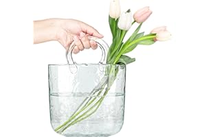 FNG8 Vaso Vetro Trasparente - Vaso da Interno a Forma di Borsa per Fiori, Frutta, Pesciolini, Caramelle - Vaso Fiori Design con Effetto Bolle d'Acqua - Accessori Moderni per la Casa