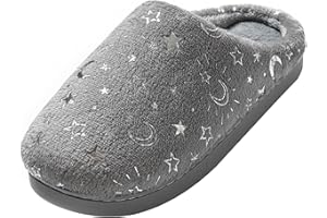 JOMIX Zapatillas Casa Mujer Invierno con Peluche Comodas Pantuflas Mujer Cerradas de Felpa Calientes Zapatillas Mujer Casa con Estrella y Luna