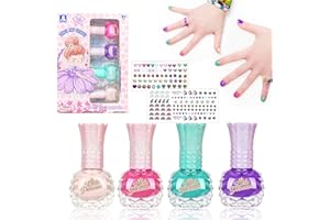 SACEMONTIC Kindernagellack Ungiftig Set 4 , abziehbarer Nagellack speziell für Kinder, Peel-Off- nagellack, Glitzer/Rosa, Glitzer/Nackt Rosa, Grün, Violett, 10ml