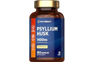 Psyllium Husk 1400 mg - Psylliumskal Kapslar - Fiber Kosttillskott | 365 Veganska Kapslar - Psylliumfröskal Capsules - Prebiotika Natur - Psyllium Husk Powder - av Horbaach