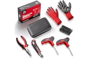 DETAILING GARAGE Kit di Riparazione Pneumatici - Kit di Riparazione forature per Auto - La Soluzione Ideale per Riparare forature per Auto, Moto, Camion, furgoni - 20 Corde e Custodia