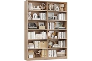 FirFurd Bookcase Oak Bookshelf 6 Tier Living Room Bookcases with 12 Open Compartments Free Standing Display Shelf Tall Shelving Unit for Home, Office 120x30x188.7cm