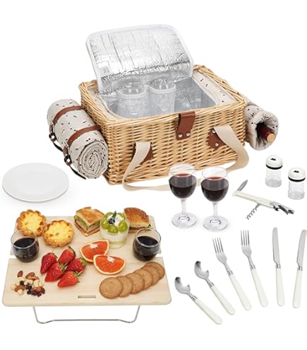 DHAEE Rieten picknickmandset voor 2 personen met koelvak en waterdichte