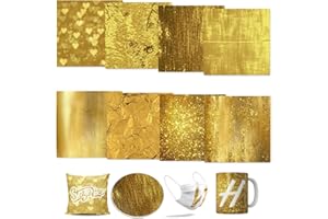 LUCKIGUCK Einfarbig Infusible Transfer Ink Sheets 8 Stück/Set, Unschmelzbare Transfer-Tintenblätter 30.5 x 30.5 cm Solid Color, Farb- und Mustertransferfolie (Gold)