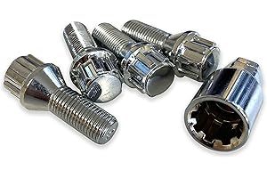 BIMECC M14x1.5 Locking Wheel Bolts/Nuts - Silver - 60 Degree - Audi | Mercedes | SEAT | Skoda | VW | Transporter T5 T6