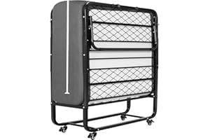 ‎DICTAC DICTAC Folding Bed 90 x 200 cm Adult Guest Bed Foldable with Approx. 13 cm Thick Memory Foam Mattress Foldable Metal Bed Stable with Wheels Easy to Carry and Assemble up to 200 kg Load Capacity