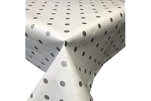 Skippys Spots Oilcloth White Grey Polka Dot Tablecloth PVC Vinyl Oilcloth Tablecloth Rectangle 200 x 140cm