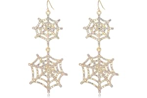 MADAOGO Halloween Earrings for Women, Gold Spider Web Earrings with Cubic Zirconia, Cobweb Dangle Earrings, Halloween Cosplay Jewellery, Statement Earrings