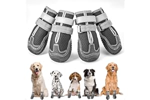 Ohcozzy Scarpette Cane con Rete Traspirante, Stivali per Cani Antiscivolo con Cinturini Riflettenti, Resistenti All'usura Suola in Gomma Protezione Zampe Cane per Piccoli Medi Grandi 4 Pezzi(M,Nero)