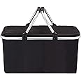 Large Size Picnic Basket Cooler Bag Insulated- Strong Aluminum Frame & Waterproof Lining - Collapsible Design for Easy Storage - Take it for Picnic Camping Hiking Beach Lake Trips, Vacations-BLACK
