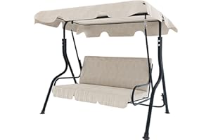 ARREDITALY Dondolo 3 Posti Con Tettuccio Parasole Regolabile Cuscini Imbottiti Struttura Robusta In Acciaio Verniciato Da Esterno Giardino Balcone Terrazzo Piscina 170 x 110 x 153 Cm (Beige)