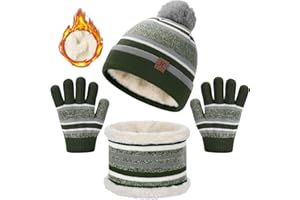UMIPUBO Kids 3 in 1 Thermal Knit Hat, Scarf, Gloves Set - Winter Accessories with Double Layer Fleece Lining for Boys & Girls