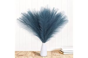 BNDITEU 6PCS Pampas Artificial, Dried Flowers 18" / 45cm Navy Pampas Grass Fluffy Pampas Grass Faux Pampas Gold Home Decor for Wedding Car Decorations Home Decor Ornaments Nutral Home Decor (Blue-green)