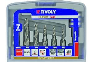 TIVOLY 10502970001 - Estuche FTH HEXA 6 brocas-machos avellanador HSS M3 M4 M5 M6 M8 M10 mango hexa 1/4’’+1 PP
