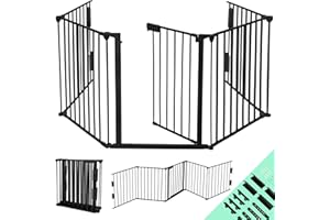 PEILU Schwarz Kaminschutzgitter mit Tür Metall Ofenschutzgitter Kinderschutz Absperrgitter Türschutzgitter Tierschutzgitter Laufstall Kamingitter für Kinder Order Haustier (300cm)