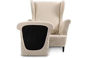 ‎TIANSHU TIANSHU Ohrensessel überzug, Ohrensessel Sesselbezug Enthält 1 Stuhlbezug und 1 Stuhlkissenbezug Stretch rutschfest Sesselschoner Abnehmbarer Sesselhusse Waschbarer (Tippe B, Beige)