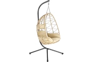 HinHocker Fauteuil hamac avec châssis | Crème | Hamac Suspendu pour l’intérieur et l’extérieur | Coussin et Rembourrage d'assise de siège Inclus | Fauteuil Oeuf Suspendu pour terrasse