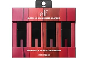 e.l.f. Glossy Lip Stain Shades 4 Days Kit, Long-Lasting Lip Stains For A Sheer Pop Of Color & Subtle Gloss Finish, Vegan & Cruelty-Free, 4 Shades
