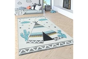 Paco Home Alfombra Infantil Colores Pastel Modernos, Motivos Alegres, Efecto 3D, tamaño:140x200 cm, Color:Crema