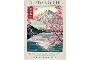 Animato Mt. Fuji & Lake Kawaguchi Japanese Woodblock Print, Modern Poster Japan Wall Art Exhibition Ukiyo-E Home Decor, Archival Matte, A3 (Print Only) - 42x29.7cm