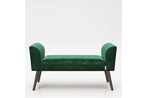 Playboy 737201PT - Banco con Revestimiento de Terciopelo petróleo y Patas de Madera Maciza estables, Color Verde Oscuro, 100 x 54 x 30 cm