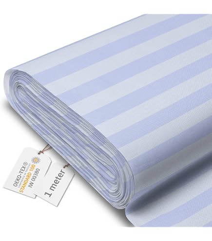 Tessuto impermeabile a righe in tela resistente da 226,8 g per sedia da esterni, larghezza 150 cm (al metro, bianco e blu reale