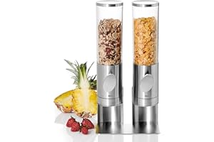 AdHoc Dispenser Cereali Deposito Duo, Erogatore, Müsli, Cornflakes, Nocciole, doppio, Acciaio Inox, Acrilico, Plastica, 42.5 cm, CS12