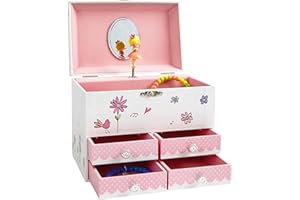Jewelkeeper - Grande Boîte Musicale à Bijoux, Fille à la Balançoire, avec 4 Tiroirs de Rangement - Mélodie de la Valse des Fleurs