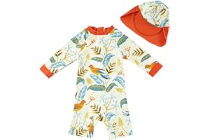 upandfast Maillot de Bain Une pièce avec Fermetures éclair pour bébé garçons Maillot de Bain pour bébé Protection Solaire UPF 50+ avec Chapeau de Soleil