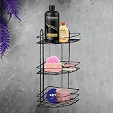 Badem10 Banyo Duş Rafı Şampuanlık K&ouml;şelik Oval Siyah 3 Katlı Malzemelik Organizer D&uuml;zenleyici Mutfak Eşya Rafı