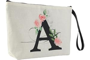 Blisswave Neceser Mujer, Neceser Maquillaje Personalizado con Nombre de la A a la Z, Cremallera Metálica, Diseño De Impresión Exquisito, Forrado, Regalos Personalizados (Beige)