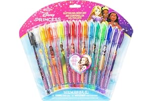 Księżniczka Disneya Zestaw brokatowych długopisów do ciała 16 elementów, błyszczące i jasne kolory, od 3 lat, Townley Girl