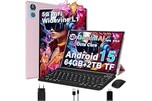 ‎DEERTIME Tablet 10 Zoll Android 15 Tablets mit 64GB+2TB TF, Gemini AI, Widevide L1 FHD IPS, Octa-Core 2.0GHz, 5G+2.4G WLAN, 8MP+5MP, BT5.0, Face ID,6000mAh, BT5.0, GMS Tablet mit Tastatur und Maus - RoséGold