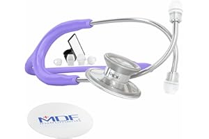 MDF INSTRUMENTS MDF Acoustica Lightweight Stethoscope for Doctors, Nurses, Students, Home Health Use, Adult, Dual Head, Pastel Purple Tube, Silver Chestpiece-Headset, MDF747XP07