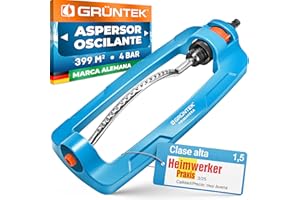 GRÜNTEK Aspersor de Riego Oscilante Cesped Rectangular - Rociador Turbo Jardín, Azul (Superficie Riego 399 m2)