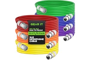 GearIT XLR to XLR Microphone Cable (20 Feet, 6 Pack) XLR Male to Female Mic Cable 3-Pin Balanced Shielded XLR Cable for Mic Mixer, Recording Studio, Podcast - Multi Colored, 20Ft, 6 Pack