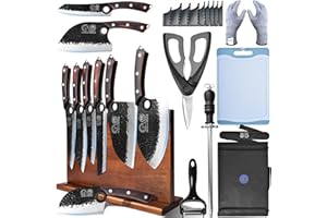 XYJ Ensemble de Couteau de Cuisine Professionnel avec Lames Forgées en Acier à Haute Teneur en Carbone - Set de Chef, Hachette, Découpe, Design Nakiri, Full Tang