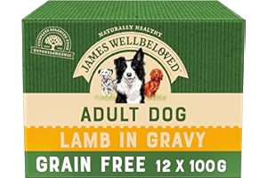 James Wellbeloved Adult Grain-Free Lamb in Gravy 12 Pouches, Hypoallergenic Wet Dog Food, Pack of 1 (12x100 g)