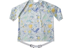 BIBaDO - Long Sleeve Baby Bibs - Babies & Toddlers 6-36 Months - Coverall Baby Weaning Bib - Easy Wipe Clean & Soft Fabric - Attach to Highchair & Tables - Waterproof - Machine Washable - Baby Gifts