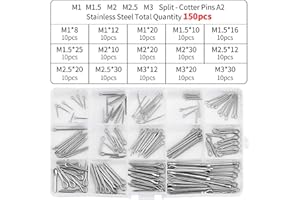 ZALEONLINE 150 Pcs Cotter Pin Assortment 15 Sizes Stainless Steel Split Pins Kit Fasteners for Farm Trucks, Cars, Campers, Lawn and Garden Equipment - M1, M1.5, M2, M2.5, M3