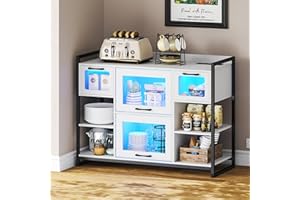 Lvifur led Mobile Cucina Dispensa Con Enchufe, Armadio Portaoggetti Con Dimmerabile 3 colori, Credenza Con Sensore Corporeo, Cassettiera Con Porte USB Type-C Bianco