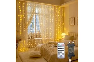 Afaiup Christmas LED Curtain Lights, 2M x 2M String Window Lights,200LEDS Warm White Fairy Lights Plug in,8 Modes Remote Control Indoor Christmas Decorations for Home, Bedroom,Window,Wall