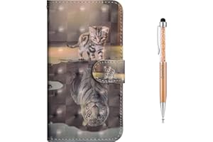 Grandoin Galaxy J3 Case,Galaxy J3 2016 Case, Premium PU Leather Magnetic Flip Cover with Card Slots Holders [Soft Silicone Inner] Bookstyle Wallet Case For Samsung Galaxy J3 / J3 2016 (Cat And Tiger)