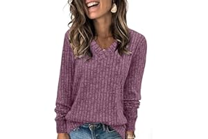 Aokosor Long Sleeve Tops Women UK- V Neck Jumpers for Women Ladies Basic Lightweight Tunic