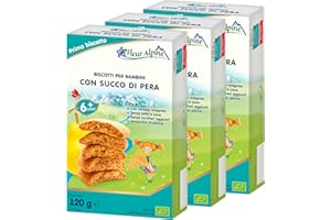 FLEUR ALPINE Biscotti Baby con Succo di Pera, 3x120g I Snack Alimento Completo per Bambini dai 6 Mesi in Su I Snack Fette Biscottate Integrali senza Zuccheri Aggiunti I 18x2 Biscotti