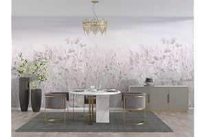 SILK ROAD EU Papier Peint Panoramique Soie, 356 × 250cm, Roseaux Blanc Rosé, Largeur max 15m, pour Salon Chambre restaurant Chambre d’enfants Décoration Murale