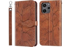 Rostsant Funda para Xiaomi Redmi 12 Árbol en Relieve Carcasa de Cuero PU Xiaomi 12 4G Cartera Magnético Funda Teléfono Billetera para Redmi 12 - Marrón
