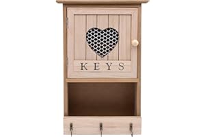 Maison Des Cadeaux Wooden 9 Key Hook Box Cabinet Heart Keyhole Wall Mountable Hanging Key Holder