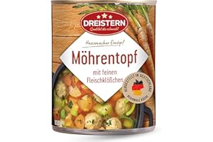 ‎DREISTERN DREISTERN Möhreneintopf 800g I Mit Fleischbällchen & Gemüse I Herzhafter Eintopf in recyclebarer Konservendose I Lange Haltbarkeit dank natürlicher Konservierung I Hausmacher Qualität