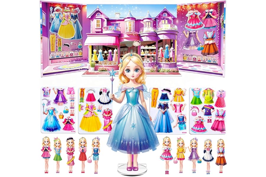 JONEG Toys for Kids 3 4 5 6 7 8 Year Old: Magnetic Dress Up Games Pretend Play Toys for Girls, Gifts for 3-8 Girls Birthday, Educational Princess Dress-Up Dolls Play Set
